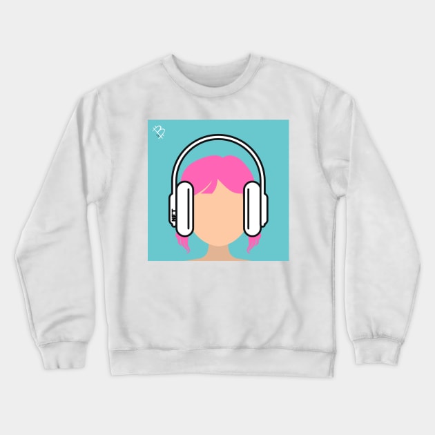 Pink Haired Girl Wearing Headphones Crewneck Sweatshirt by JessiT